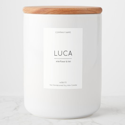 Kaaretiket Luca legant kaarsje en productlabel Voedselcontainer Etiket (Voorkant)