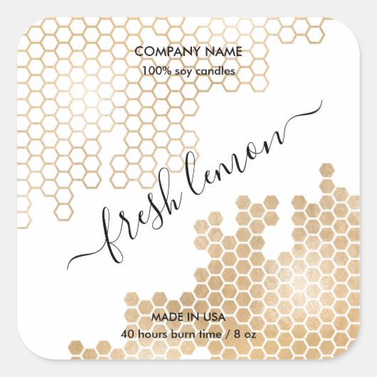 Kaaretiket moderne HONEYCOMB bijenwas Vierkante Sticker (Voorkant)