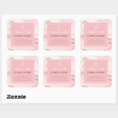 Kaaretiket | Roze marmer en goudglitter Vierkante Sticker (Vel)