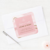 Kaaretiket | Roze marmer en goudglitter Vierkante Sticker (Envelop)