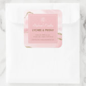 Kaaretiket | Roze marmer en goudglitter Vierkante Sticker (Tas)