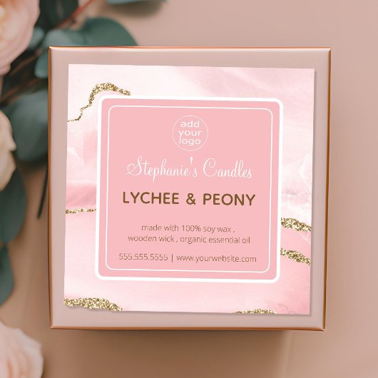 Kaaretiket Voeg je Logo en gouden glitter toe Vierkante Sticker