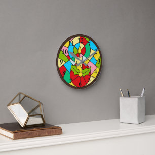Kaarle Mistletoe Colorful Faux Glas in lood Ronde Klok