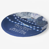 Kaarlichten Blauw Elegant Weddenschap Papieren Bordje (Gekanteld)