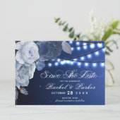 Kaarlichten Blauw Elegant Weddenschap Save The Date (Staand voorkant)