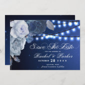 Kaarlichten Blauw Elegant Weddenschap Save The Date (Voorkant / Achterkant)