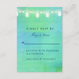 Kaarlichten en moeraspotten in blauw groen RSVP kaartje