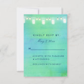Kaarlichten en moeraspotten in blauw groen RSVP kaartje (Voorkant)
