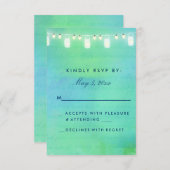 Kaarlichten en moeraspotten in blauw groen RSVP kaartje (Voorkant / Achterkant)