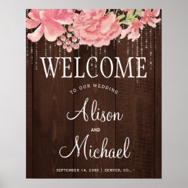 Kaarlichten florale blush bruiloft welkomstbord poster