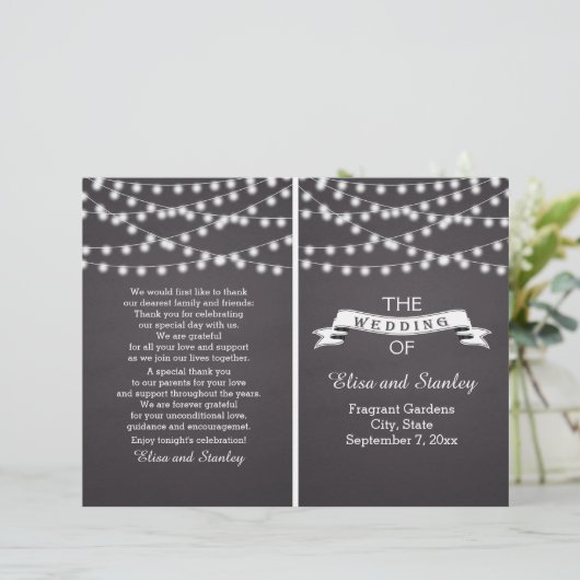 Kaarlichten op het bord gevouwen trouwprogramma (Staand voorkant)