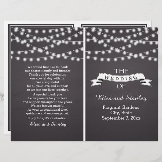 Kaarlichten op het bord gevouwen trouwprogramma (Voorkant / Achterkant)