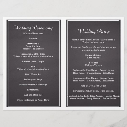 Kaarlichten op het bord gevouwen trouwprogramma (Achterkant)