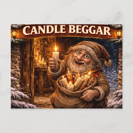 Kaars Bedelaar IJslandse Kerstman Briefkaart (Voorkant)