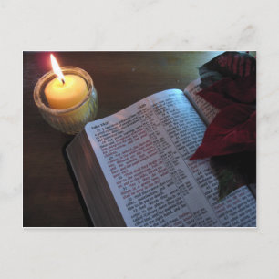 Kaars, Bijbel en Poinsetta Briefkaart