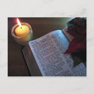 Kaars, Bijbel en Poinsetta Briefkaart