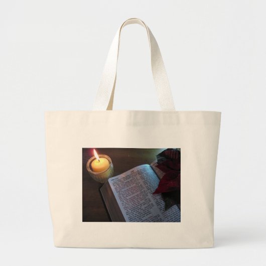 Kaars, Bijbel en Poinsetta Grote Tote Bag (Voorkant)