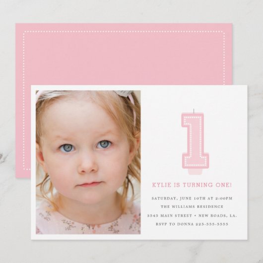 Kaars Eerste Verjaardag uitnodiging (Voorkant / Achterkant)