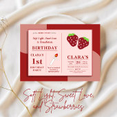 Kaars en aardbeien 1e verjaardag roze en rood kaart