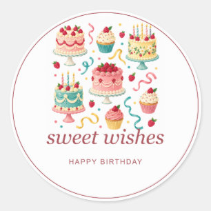 Kaars- en cake verjaardagsstickers ronde sticker