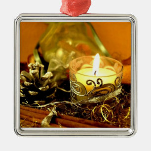 Kaars en Pinecone Metalen Ornament