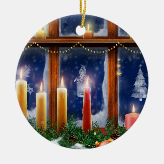 Kaars in de Kerstversiering van het Venster Keramisch Ornament (Voorkant)