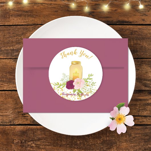 Kaars in Mason Jar Gold Sparkle Wedding Ronde Sticker