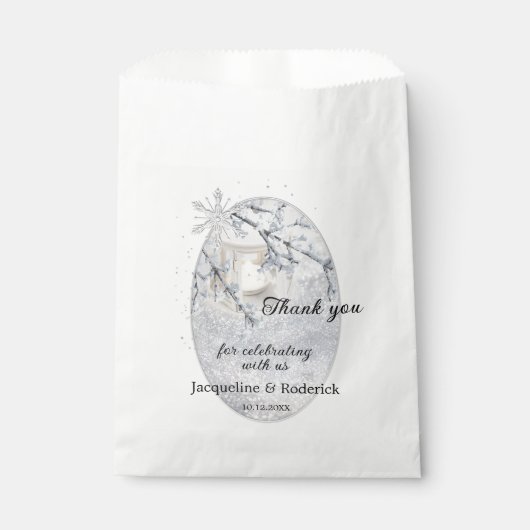 Kaars Lantaarn in Sparkling Sneeuw Bruiloft Bedankzakje (Voorkant)