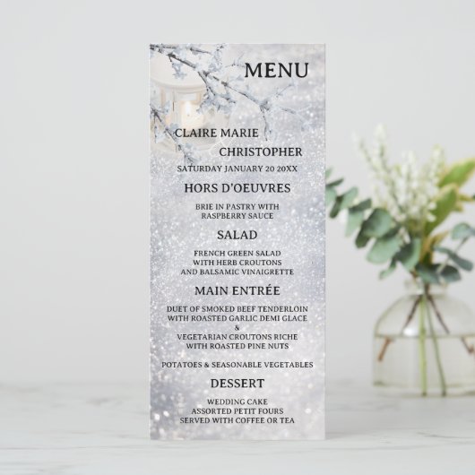 Kaars Lantaarn Sparkling Sneeuw Bruiloft Menu (Staand voorkant)