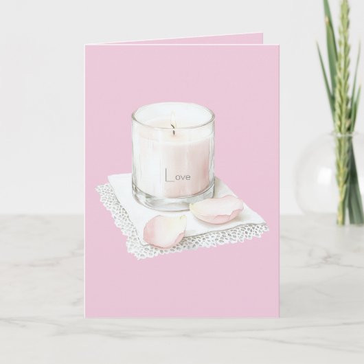 Kaars met roze rozenblaadjes kaart (Voorkant)