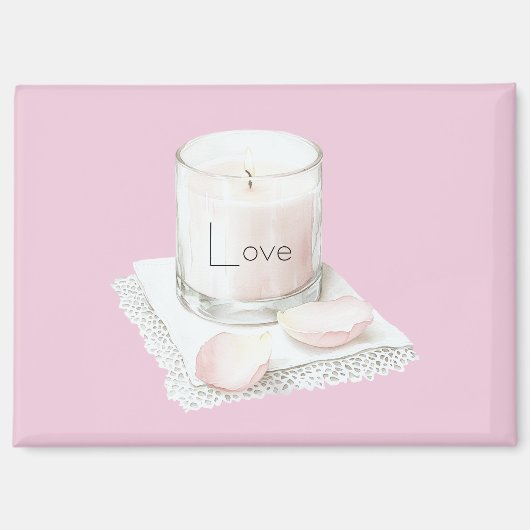 Kaars met roze rozenblaadjes magneet (Voorkant)