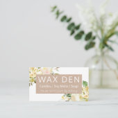 Kaars met witte en Kraft-zeep - zeenvlek en zandko Visitekaartje (Staand voorkant)