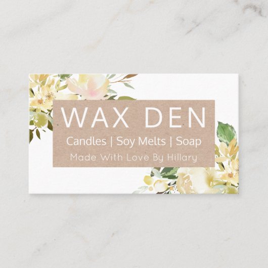 Kaars met witte en Kraft-zeep - zeenvlek en zandko Visitekaartje (Voorkant)