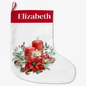 Kaars Middenstuk met Poinsettia Bloem Grote Kerstsok (Voorkant)