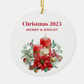 Kaars Middenstuk met Poinsettia Bloem Keramisch Ornament (Voorkant)
