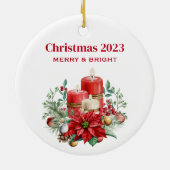 Kaars Middenstuk met Poinsettia Bloem Keramisch Ornament (Achterkant)