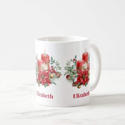 Kaars Middenstuk met Poinsettia Bloem Koffiemok (Voorkant rechts)