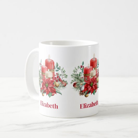 Kaars Middenstuk met Poinsettia Bloem Koffiemok (Voorkant links)