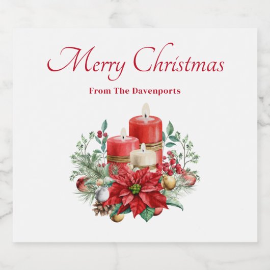 Kaars Middenstuk met Poinsettia Bloem Sparkling Wijnetiket (Enkel label)