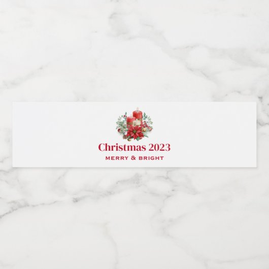 Kaars Middenstuk met Poinsettia Bloem Waterfles Etiket (Enkel label)