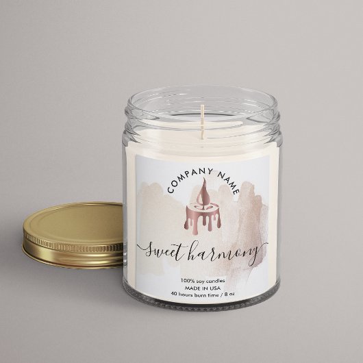 Kaars modern productlabel - zwart, roze jar vierkante sticker