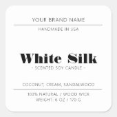 Kaars modern wit product verpakkingslabel vierkante sticker (Voorkant)