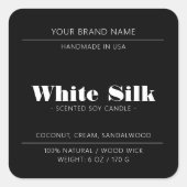 Kaars modern zwart product verpakkingslabel vierkante sticker (Voorkant)