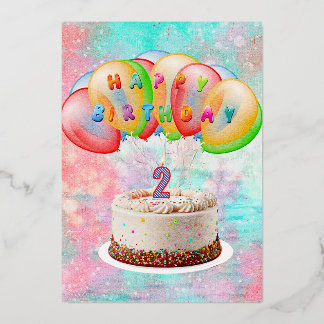 Kaars nummer 2 op taart, Gelukkig Verjaardag kaart