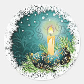  kaars op Blauwgroen achtergrondpatroon van de Dam Ronde Sticker (Voorkant)