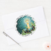  kaars op Blauwgroen achtergrondpatroon van de Dam Ronde Sticker (Envelop)