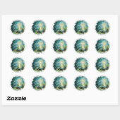 kaars op Blauwgroen blauw groen Damaspatroon Ronde Sticker (Vel)