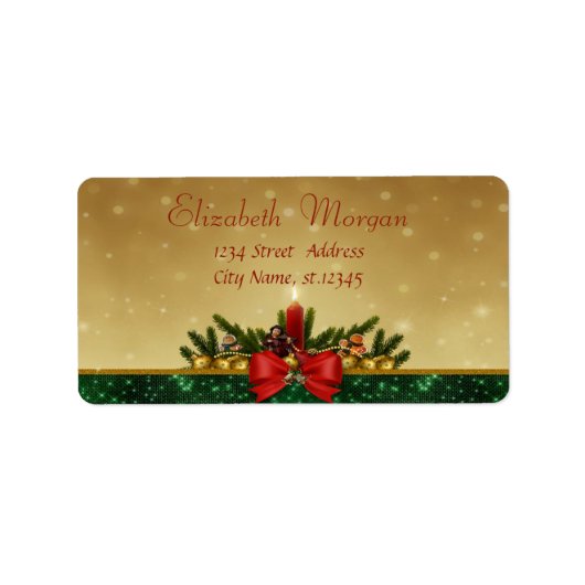 Kaars,Pijnboom,Rood Bow-feestdag Etiket (Voorkant)