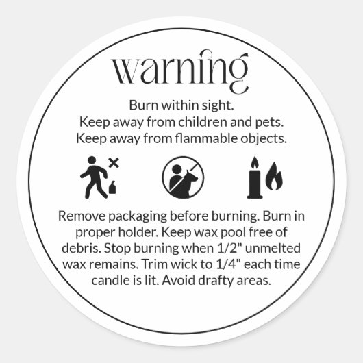 Kaars Product Waarschuwing Label Veiligheid & Care (Voorkant)