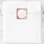 Kaars van soja met roze gouden folie glinsterende  vierkante sticker (Tas)